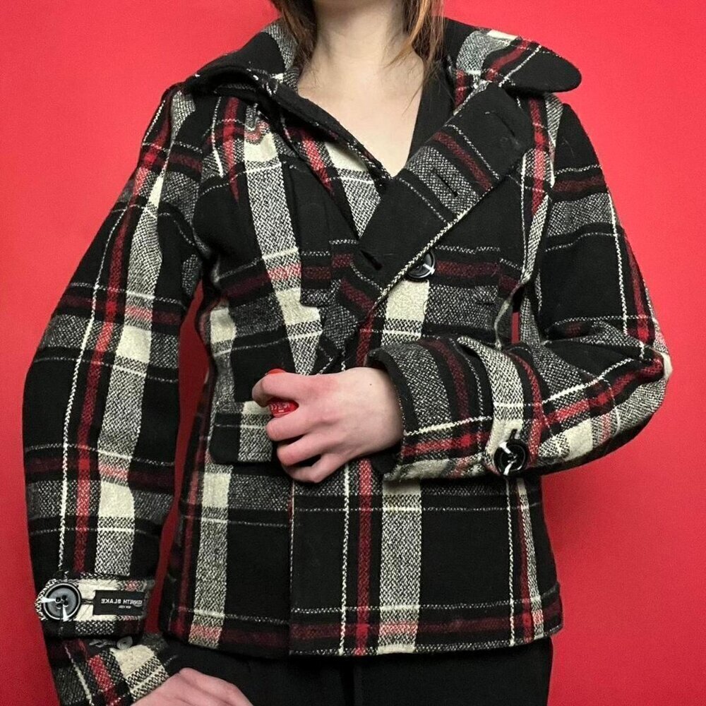 Kenneth Blake NY / Black white and red plaid winter jacket 🖤❤️